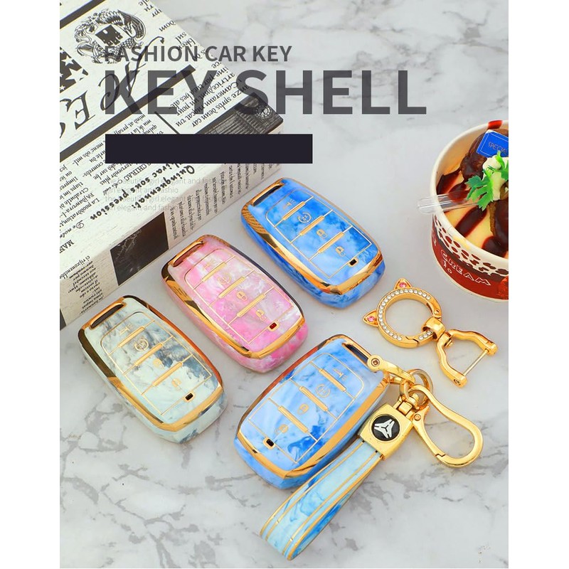 ontto Key Shell Car Key Case Marble Pattern Key Housing