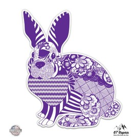 Floral Bunny Black Tangle Artistic Design - 3" Vinyl Sticker - For Car Laptop I-Pad Phone Helmet Hard Hat - Waterproof Decal