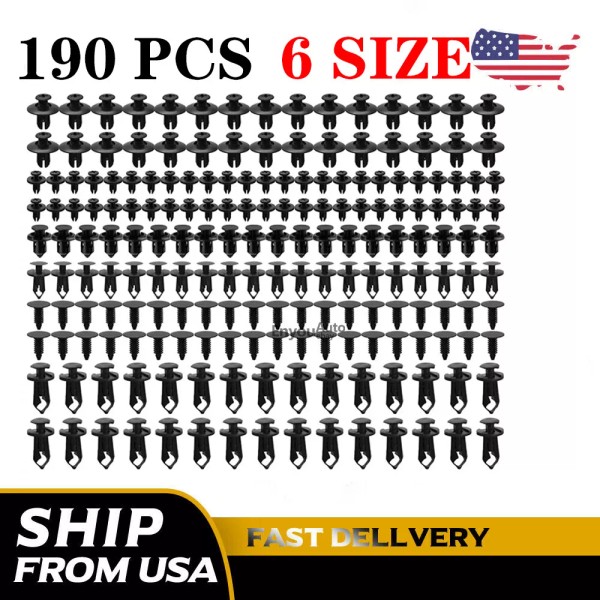 190Pcs Bumper Clips Retainer Auto Car Rivets Fastener Fender Push