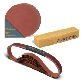 POWERTEC 1x30 Sanding Belts + 5 Inch PSA Sanding Disc + Abrasive Clening Stick, 64PK, 4 Each 60/80/120/180/240/400 Grits 1 x 30 Sanding Belt & 20 Each 60/80 Grits Adhsive Sanding Discs (45503)