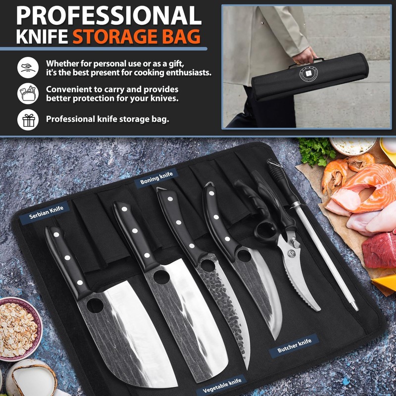 TIVOLI Professional Butcher Knife Set for Meat Processing, 7Pcs High