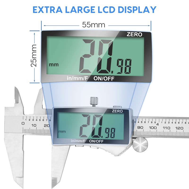 Digital Caliper, 6 Inch Caliper Tool with Extra Large LCD