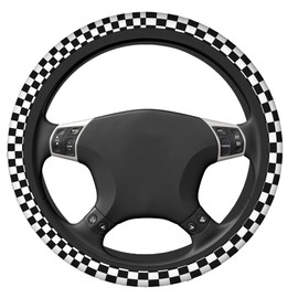 Swono Chess Board Black Car Neoprene Steering Wheel Cover Abstract Black and White Checkerboard 15 Inch Anti-Slip Wheel Wrap Case Protector for SUV Sedan Vans Trucks