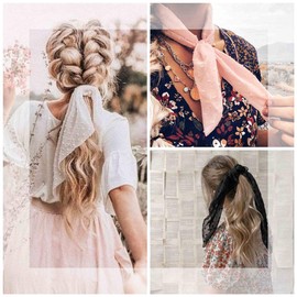 SCRMROIA 3 Packs Scarf Scrunchies, Polka Dot Daisy Flower Hair Scarf Scarves, Satin Silk Long Tails Scrunchy, Bowknot Hair Bands, Elastics Ponytail Holder, Donut Hair Ties for Women Girls (Style 1)