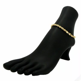Hiphopstylist 5mm Twisted ROPE CHAIN QUALITY ANKLET 10" ANKLE BRACELET 14K ITALY GOLD PLATED