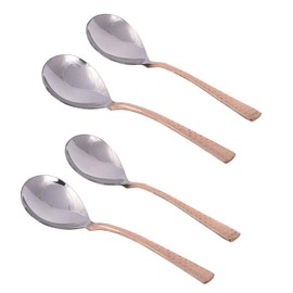 Ajuny Set of 4 Copper & Stainless Steel Serving Spoons - Handcrafted Indian Dinnerware for Buffets & Family Meals - 8 Inch