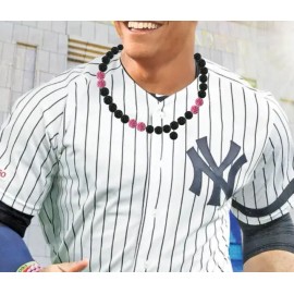 Power Energy Sports Iced Rhinestone Disco Bling Ball Bead Softball Baseball Necklace Black Out Pink - 20" inches
