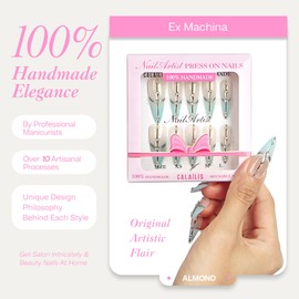 Handmade Press On Nails Almond Fake Nails Design By Nail Technician Reusable 3D Handmade Fake Nails Handmade Painted Nail Art By CALAILIS (Ex Machina, M)