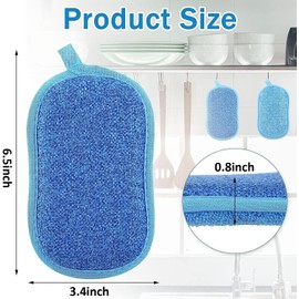Txibikn Versatile Multi-Purpose Cleaning Sponges for Kitchen - Non-Scratch Microfiber Scrubbers with Heavy Duty Scouring Power, Ideal for Washing Dishes, Pots, and Sinks (Blue)