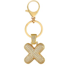 Initial Letter Keychain Crystals Alphabet Keyrings Car Phone Pendant For Women Purse Charm Handbag Decoration (X - GOLD)