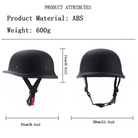 German Style Motorcycle Half Helmet Open Face Adult Men Women DOT Approved Retro Helmet，Matte Black (Middle)