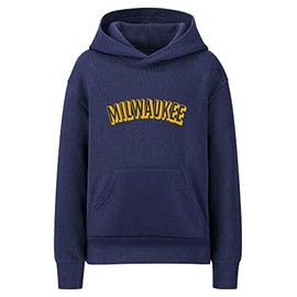 Daxton Youth Unisex Pullover Cities State Hoodie Mid-Weight Fleece Sweater - Milwaukee Navy Gold, M