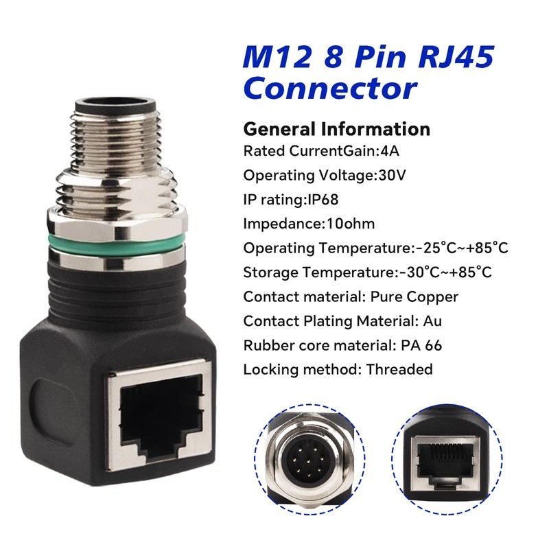 Lonlonty M12 8 Pin Male to RJ45 Male A Code