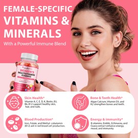 Womens Multivitamin Gummy 60p, Multivitamin for Women, Boosts Healthy Bones Hair Skin and Nails, Boosts Immunity Energy, Strawberry Flavor