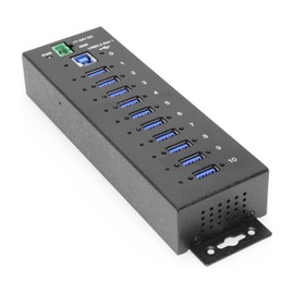 Coolgear Industrial 10 Port USB Hub with Advanced Port Management for Remote Control & Versatility, 5 Gbps Speed, ESD Protection Per Port, Secure Screw Lock, Surface & DIN Mounting