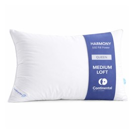 Continental Bedding Harmony White Goose Down Pillow 550 Fill Power Medium Loft 100% Cotton 300 Thread Count Shell Queen Size 1 Pack Made in USA