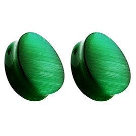 Pierced Owl Natural Green Cat's Eye Stone Double Flared Tear Drop Plugs, Sold as a Pair (19mm (3/4"))