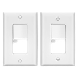 LIDER Minimalist Design LED Guide Light Paddle Switch with Automatic Daylight Sensor and Wall Plate, Night Light Light Switch, 125VAC/15A, 3-Way or Single Pole, LGL-3W-WWP2P, White, 2-pack