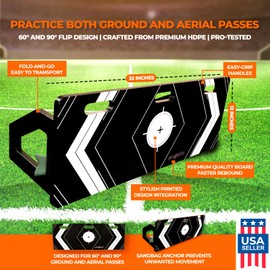 Portable Soccer Rebounder Board - Dual Angle Training Wall for Passing & Shooting - 32x12 Inch Surface Area