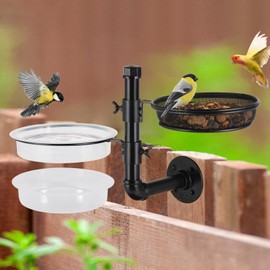 Urban Deco Wall Mounted Bird Feeder Tree Mount Bird Feeder Bird Feeder Bath Detachable Feeder Tray with 2 Water Bowls for Balcony, Yard, and Fence, Tree,Black