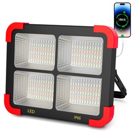 100W Solar LED Work Light - Ultra Bright Portable Magnetic Flood Light with Stand IP66 Waterproof 5 Modes Rechargeable Lamp for Job Site, Camping, Fishing, Car Repair & Emergency
