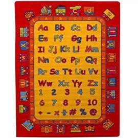 Mybecca Kids Rugs ABC FUN Children Area Learning Rug Alphabet Train Non Skid Gel Backing - 5' x 7', Red