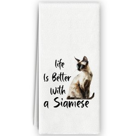 Bnzolyoia Siamese Cat Kitchen Towels - Siamese Gifts for Cat Lovers, Siamese Kitchen Decor, Life is Better with a Siamese Hand Towels for Bathroom Kitchen Decorative, 16x24 Inch