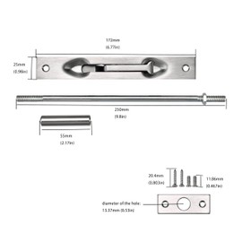 TOGU 2 Pack Lever Extension Flush Bolt Latch Slide Bolt Lock in 6" 8" 10" 12",Concealed Security Door Lock for French Doors,Composite Doors,Wood Doors,Brushed Stainless Steel Finish-10