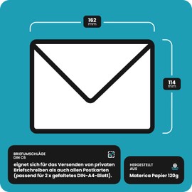 Netuno 100 Envelopes Olive Green DIN C6 114 x 162 mm 120 g Materica Verdigris Coloured High-Quality C6 Envelopes for Invitations Wedding Cards Birthday Cards