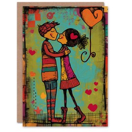 Artery8 Valentines Day Greeting Card Young Couple Dance Kiss Illustration For Him or Her