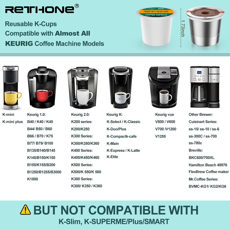 RETHONE K Cup Reusable Coffee Pods, Stainless Steel Reusable K