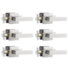 Probrico 6 Pack Passage Door Levers for Hall and Closet,Satin Nickel Finish Square Door Handles Interior Non-Locking Hardware, Keyless Feature Leversets,Heavy Duty