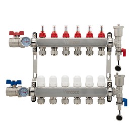 VANCOCO 6 Loop PEX Manifold Radiant Floor Heating System with 1/2" PEX Tube Adapters,Stainless Steel Manifold for Hydronic Radiant Floor Heating