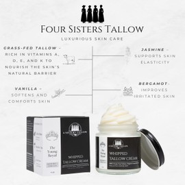 100% Grass Fed Beef Tallow For Skin - Face & Body - All Natural Whipped Moisturizing Lotion Infused With 100% Organic Essential Oils - The Young Royal (Jasmine Vanilla)