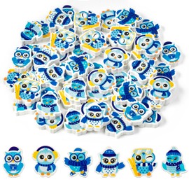 Haooryx Christmas Winter Owl Erasers - 60pcs Cute Owl Mini Erasers Bulk Kids Novelty Winter Owl Pencil Erasers Cartoon Animals Desk Pet Student Homework Rewards Classroom Prizes Holiday Party Gifts