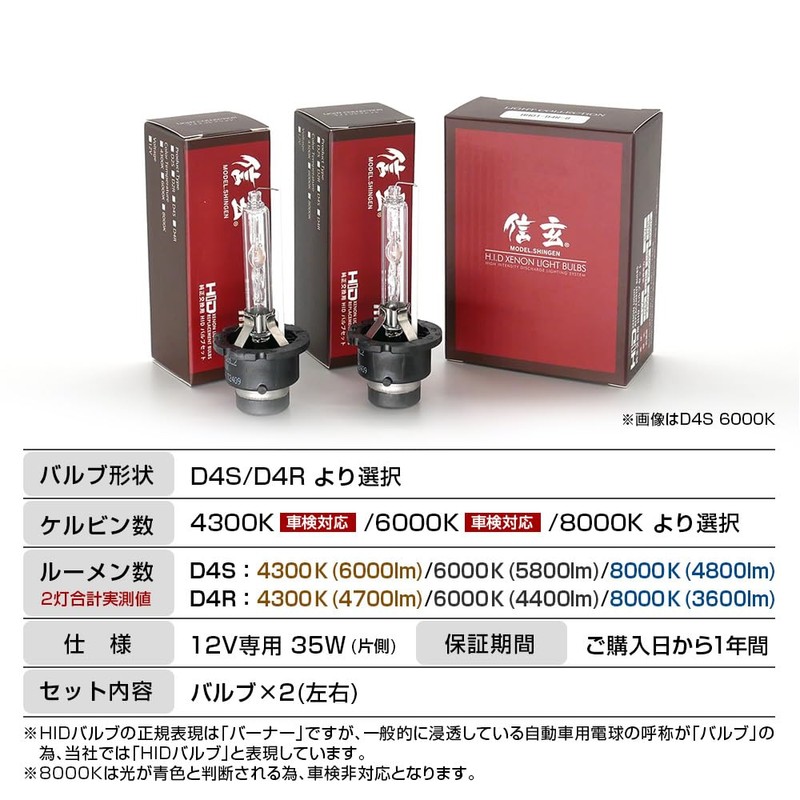 信玄 純正交換用HIDバルブ D4R 6000K 2本セット ヘッドライト
