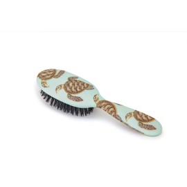 Rock & Ruddle Natural Pure Boar Bristle Hair Brush for Women & Kids (Small/Travel Size, 17.5cm) - Great for Wet & Dry Hair, Detangling Smoothing Blowdrying - Designed & Made in UK - Turtles