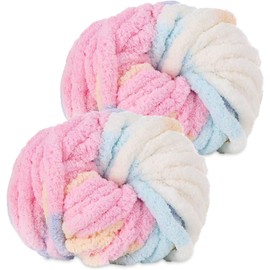 Hengrongshen Thick Wool Thick Yarn 2 Pieces 500 g, Chunky Yarn, Chunky Wool, Arm Knitting Wool for Crochet for Blanket, XXL Giant Wool, Perfect for Weaving Scarves, Hats, Pet Nest - Candy Colours