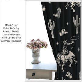 Vintage Western Cowboy Curtains, Wild West Cowboy Horseback Riding and Desert Cactus Art Theme, Bedroom Living Room Decor Curtains42X45 Inch