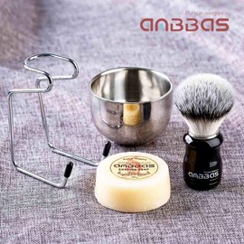 Anbbas Herren Rasierset Geschenk Set 4IN1 Rasierpinsel Kunsthaar Rasierseife Rasierschale und Rasierständer perfekt für Rasur