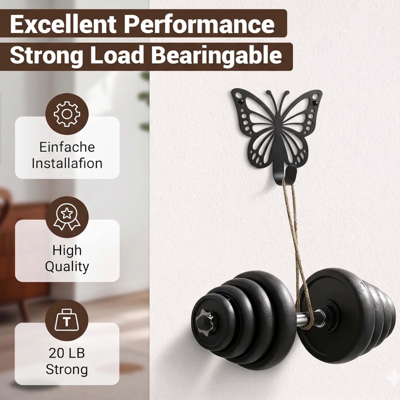 Zckjnoi 6 Pack Butterfly Wall Hooks, Decorative Black Metal Butterfly