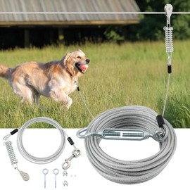 LUFFWELL 100FT Dog Runner for Yard with 15FT Tie Out Cable - Heavy Duty Trolley System for Large Dogs Up to 250LBS, Backyard/Park/Camping Use (Silver, 100FT+15FT)