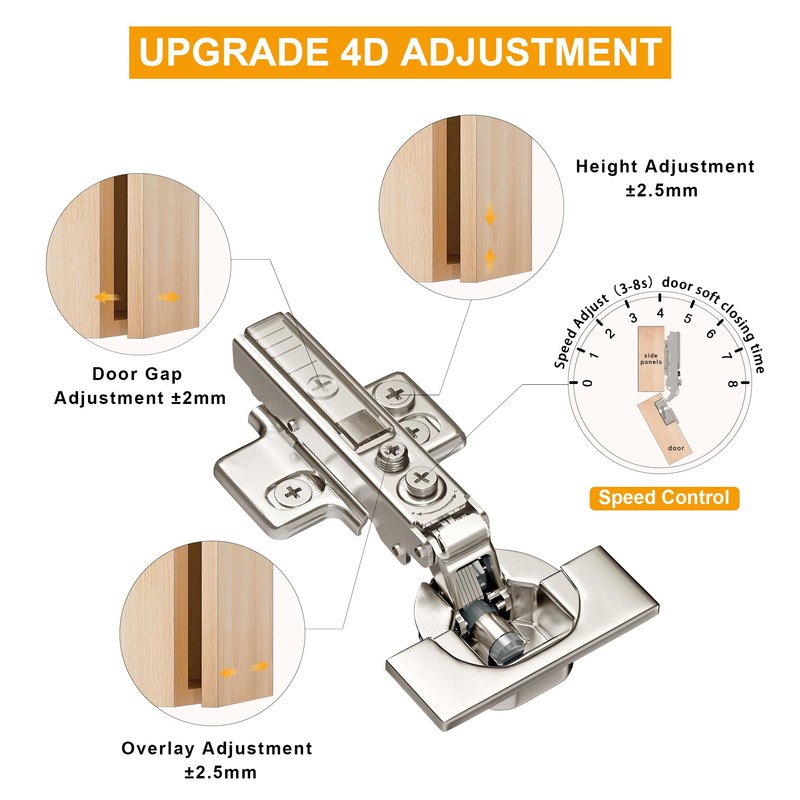 Luokim 2-Pack Frameless Full Overlay Soft Close Cabinet Hinges, 50%