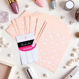240 Pcs French Manicure Nail Art Stickers Nail Stickers Strips, Self-Adhesive Nail Tips Guides for DIY Decoration Stencil Tools, French Tip Guides Moon Shape Design Nail Art Accessories