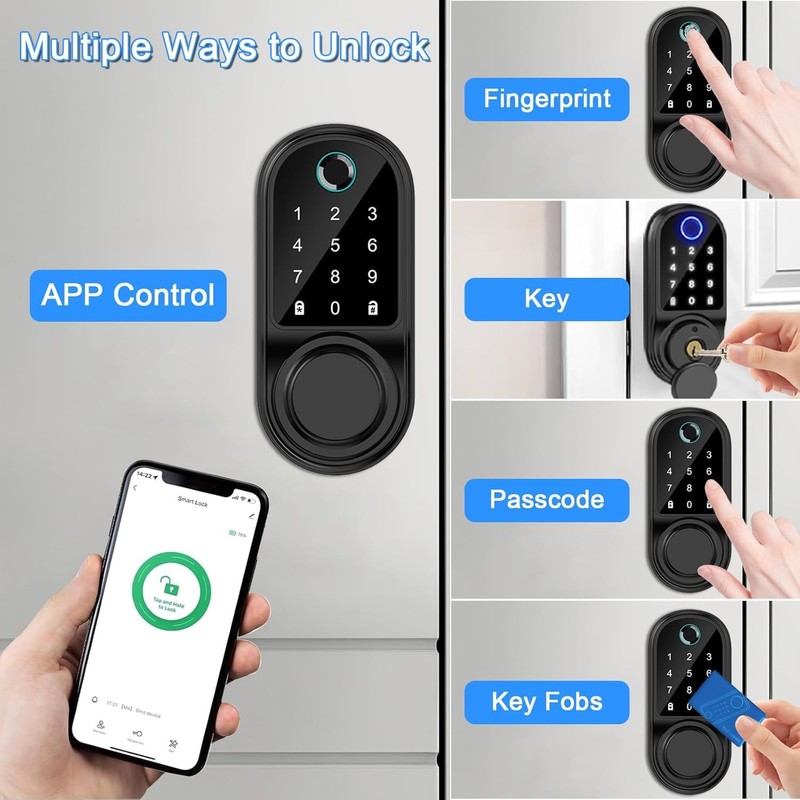 Smart Fingerprint Door Lock, Keyless Entry Door Lock with App