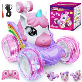 Unicorn RC Car, 360° Rotating 4WD Stunt RC Car with Cute Lights, Rechargeable Car Toys for Girls over 3 Years old Children's Birthday Gifts, Christmas Gifts, Presents Electric Colorful Remote Control rc cars:_Unicorn RC Stunt Car