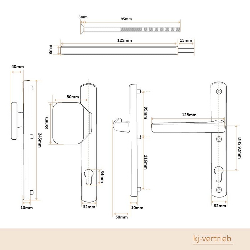 Parentartikel, Door Handle, Handle Fitting, 92 mm