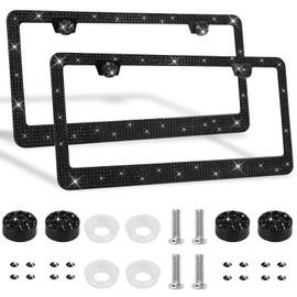 2 Pack Bling License Plate Frames Premium Sparkly License Plate Frame for Women Durable Black Bling Car Accessories