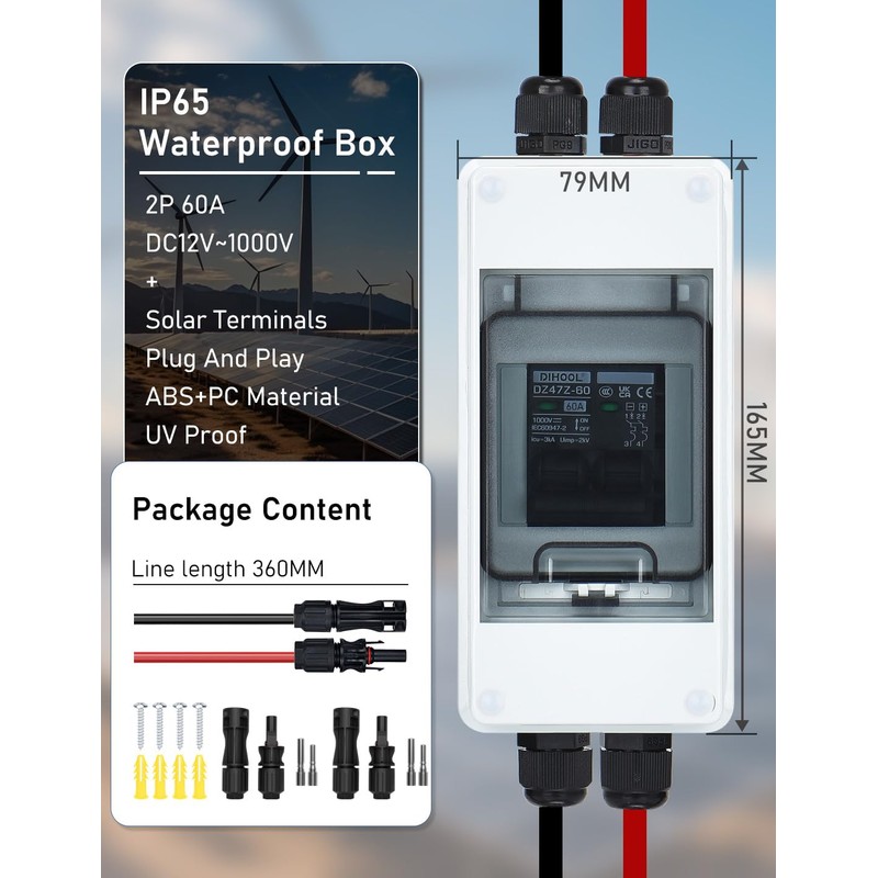 DIHOOL Interruptor de desconexión de paneles solares de 60 amperios,