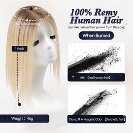 starluck Hair Toppers for Women Real Human Hair No Bangs, 100% Remy Human Hair Toppers for Women Hand-woven with Thinning Hair,Cover Gray Hair Roots,Adds Hair Volume,Ombre Light Blonde